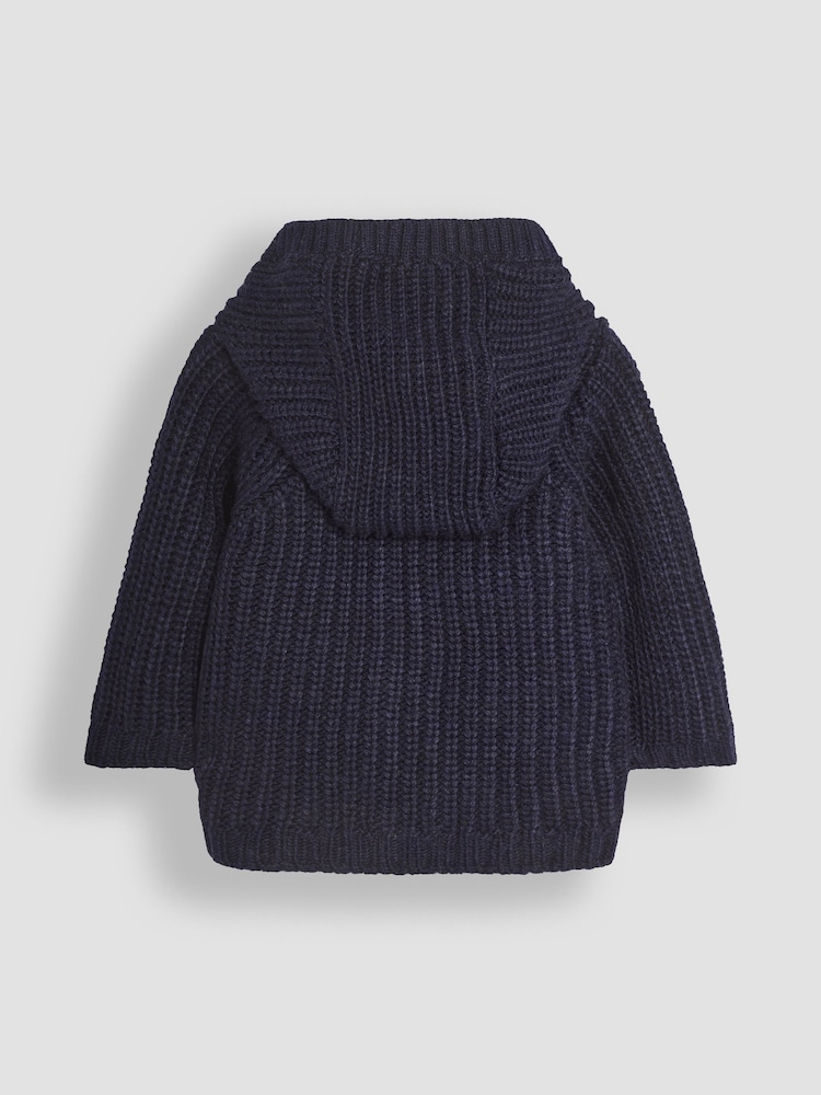 JoJo Maman Bébé Navy Knit Hooded Cardigan - Image 2 of 3 JoJo Maman Bébé Navy Knit Hooded Cardigan - Image 2 of 3