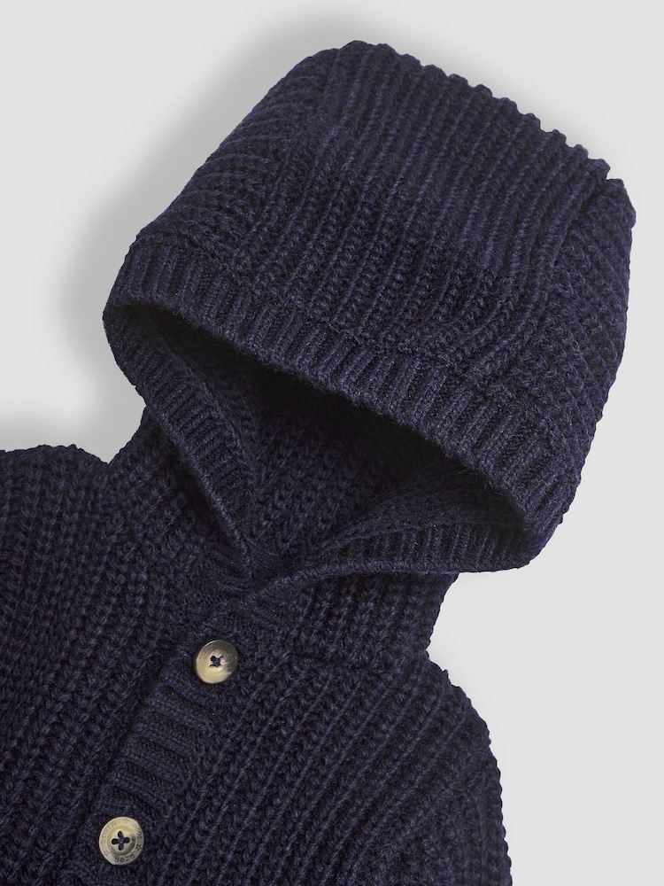 JoJo Maman Bébé Navy Knit Hooded Cardigan - Image 3 of 3 JoJo Maman Bébé Navy Knit Hooded Cardigan - Image 3 of 3