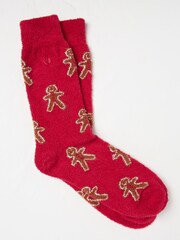 FatFace Red M Gingerbread Cosy Socks - Image 1 of 2