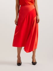 Ted Baker Red Bolsena Satin Midi Skirt With Asymmetric Hem - Image 1 of 6