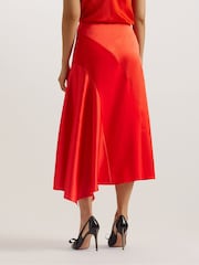 Ted Baker Red Bolsena Satin Midi Skirt With Asymmetric Hem - Image 2 of 6