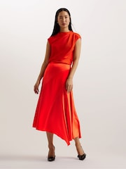 Ted Baker Red Bolsena Satin Midi Skirt With Asymmetric Hem - Image 3 of 6