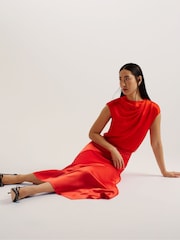 Ted Baker Red Bolsena Satin Midi Skirt With Asymmetric Hem - Image 4 of 6