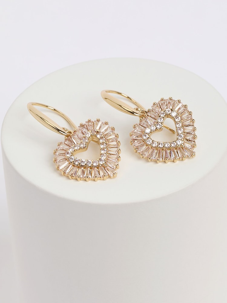Aela Gold Tone CZ Baguette Stone Heart Earrings - Image 1 of 1