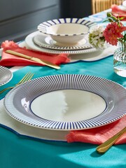 Spode Blue Steccato Dinner Set of 4 Dinner Plates - Image 1 of 7