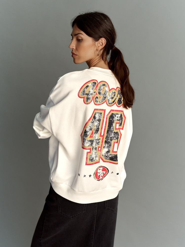 Ecru White San Fransisco 49ers NFL American License Kansas City Chiefs Heavyweight Graphic Slogan 100% Cottton Sweatshirt - Image 1 of 5