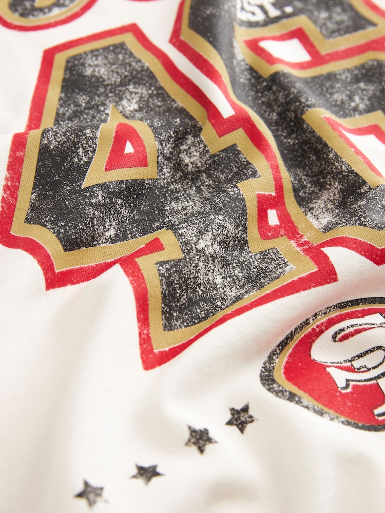 Ecru White San Fransisco 49ers NFL American License Kansas City Chiefs Heavyweight Graphic Slogan 100% Cottton Sweatshirt - Image 5 of 5