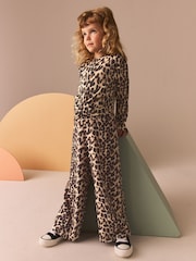 Leopard Print Wrap Front Textured Long Sleeve Top (3-16yrs) - Image 1 of 8