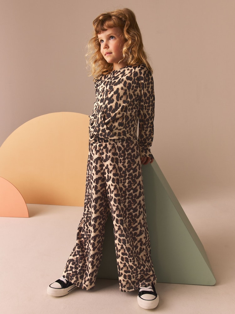 Leopard Print Wrap Front Textured Long Sleeve Top (3-16yrs) - Image 1 of 8