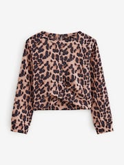 Leopard Print Wrap Front Textured Long Sleeve Top (3-16yrs) - Image 5 of 8