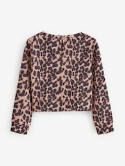 Leopard Print Wrap Front Textured Long Sleeve Top (3-16yrs) - Image 6 of 8