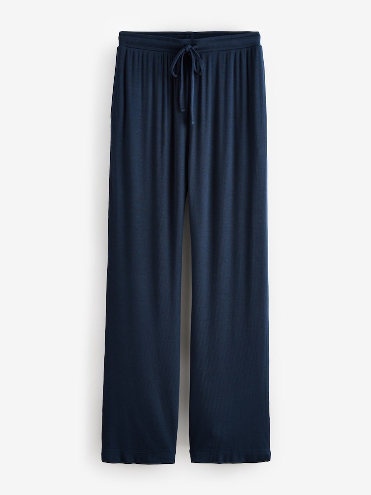 Navy Ribbed Button Through Pyjamas - Image 10 of 10