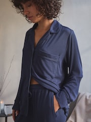 Navy Ribbed Button Through Pyjamas - Image 5 of 10