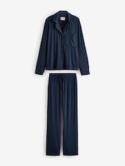 Navy Ribbed Button Through Pyjamas - Image 8 of 10
