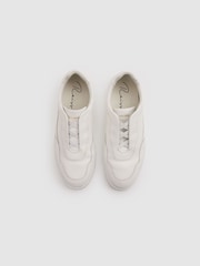 Reiss White Cruz Grained Leather Elasticated Lace Trainers - Image 3 of 5
