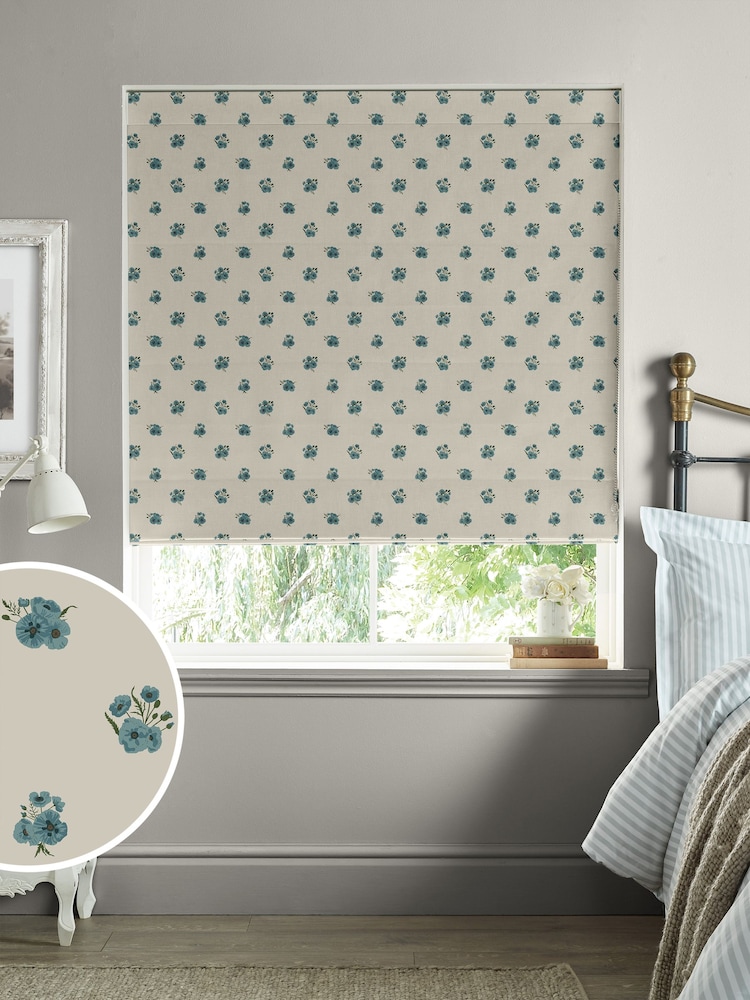 Sophie Allport Blue Poppies Made to Measure 100% Cotton Roman Blinds - Image 1 of 6