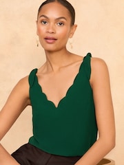 Love & Roses Dark Green V Neck Scallop Detail Tie Shoulder Vest - Image 1 of 3