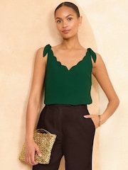 Love & Roses Dark Green V Neck Scallop Detail Tie Shoulder Vest - Image 2 of 3