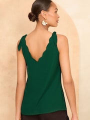 Love & Roses Dark Green V Neck Scallop Detail Tie Shoulder Vest - Image 3 of 3