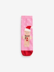 Pink/Red Cotton Rich Christmas Character Ankle Socks 3 Pack - Image 4 of 4