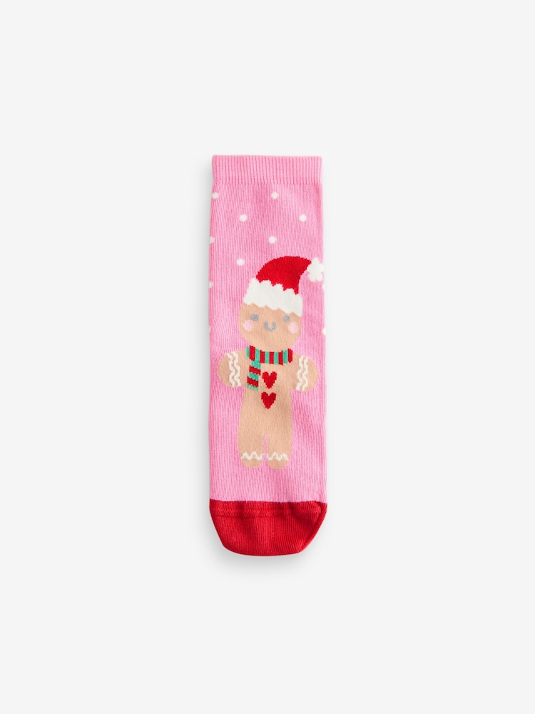 Pink/Red Cotton Rich Christmas Character Ankle Socks 3 Pack - Image 4 of 4