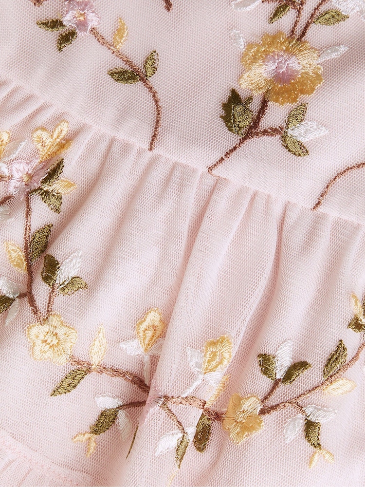 Monsoon Coral Pink Baby Embroidered Dress - Image 3 of 3