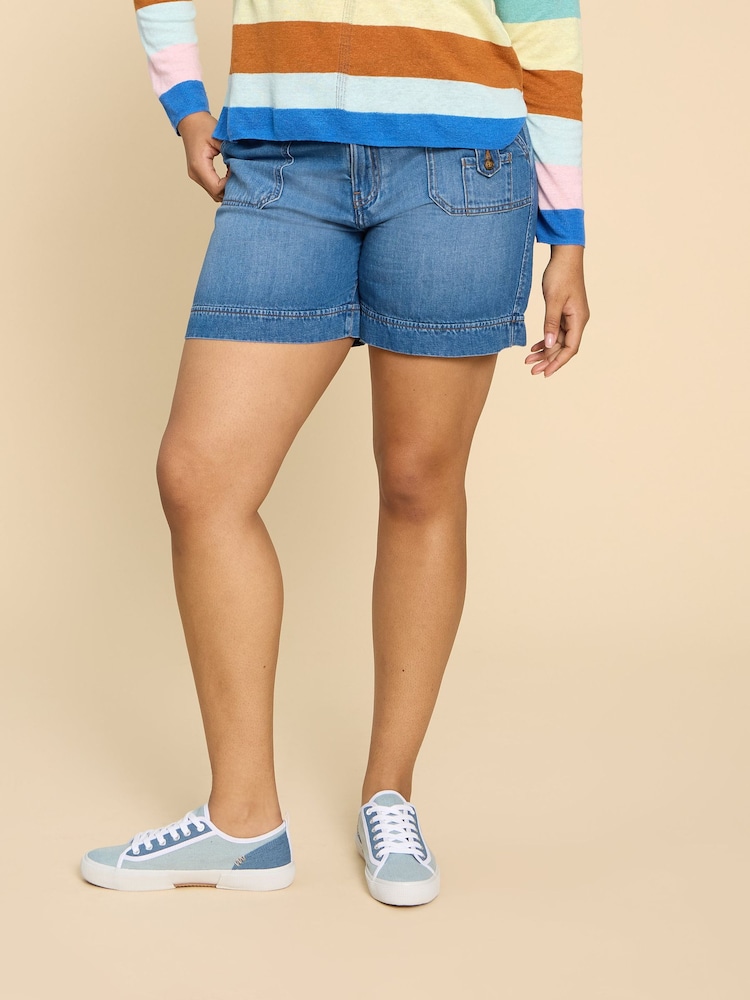 White Stuff Blue Mollie Combat Denim Shorts - Image 2 of 7