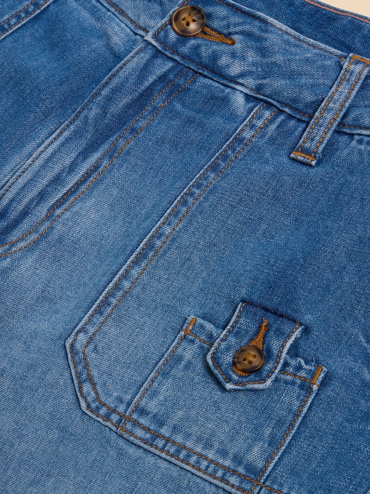 White Stuff Blue Mollie Combat Denim Shorts - Image 7 of 7