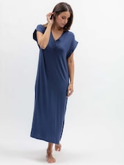 Azul escuro - Camisola longa Nora Rose em malha com mangas curtas - Imagem 1 de 3