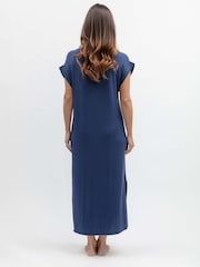 Azul escuro - Camisola longa Nora Rose em malha com mangas curtas - Imagem 2 de 3