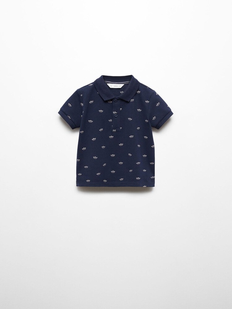 Mango Blue Printed 100% Cotton Polo Shirt - Image 1 of 3