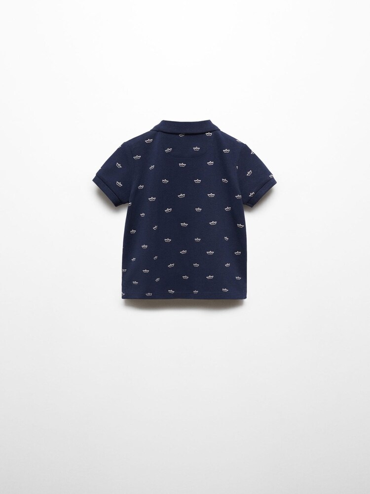 Mango Blue Printed 100% Cotton Polo Shirt - Image 2 of 3