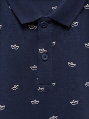 Mango Blue Printed 100% Cotton Polo Shirt - Image 3 of 3