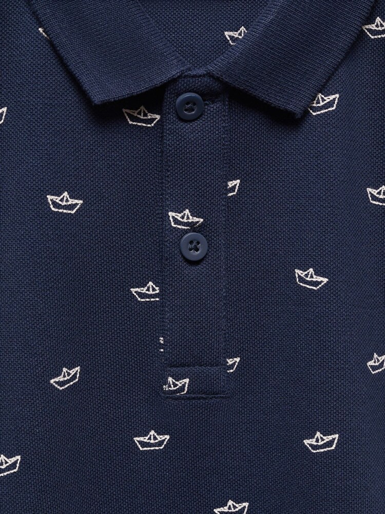 Mango Blue Printed 100% Cotton Polo Shirt - Image 3 of 3