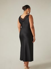 Live Unlimited Black Curve Satin Lace Slip Dress - Image 4 of 5
