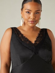 Live Unlimited Black Curve Satin Lace Slip Dress - Image 5 of 5