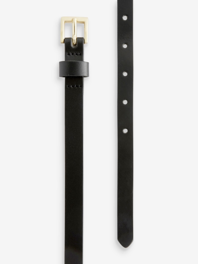Black with Gold Skinny Leather Belt - Image 5 of 5 Black with Gold Skinny Leather Belt - Image 5 of 5
