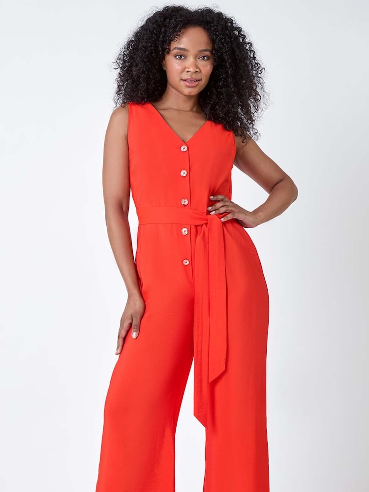 Roman Orange Sleeveless Button Front Jumpsuit - Image 1 of 5