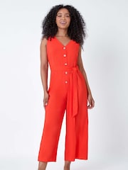 Roman Orange Sleeveless Button Front Jumpsuit - Image 2 of 5