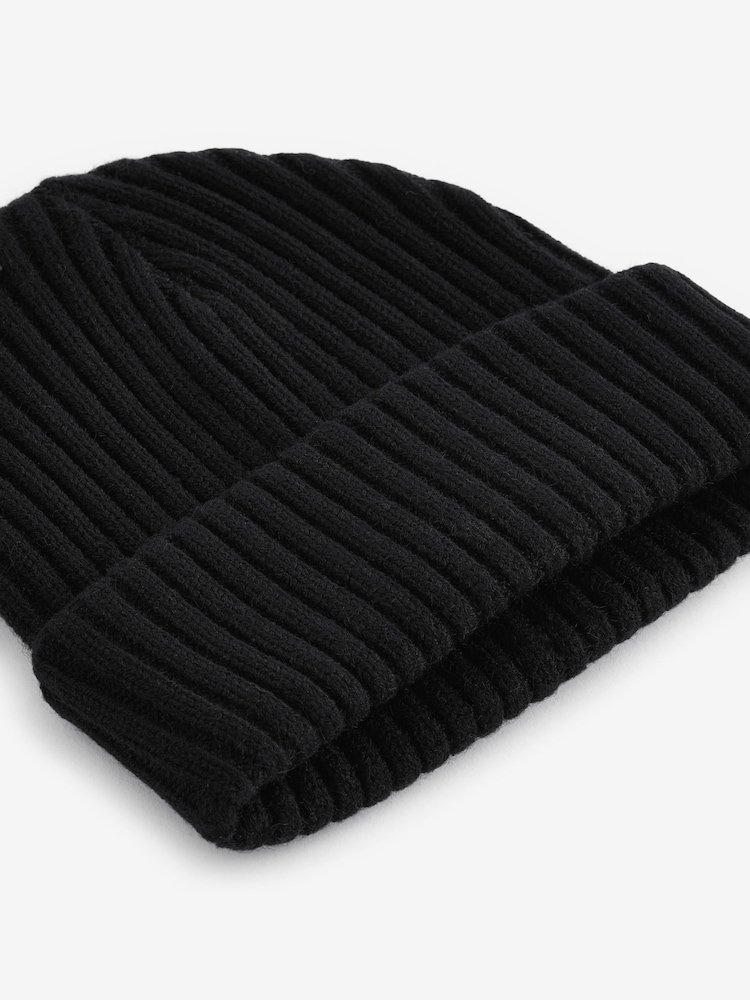 Black Rib Beanie Hat (1-16yrs) - Image 3 of 3