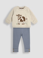 JoJo Maman Bébé Natural Cow Sweatshirt & Rib Leggings Set - Image 1 of 6