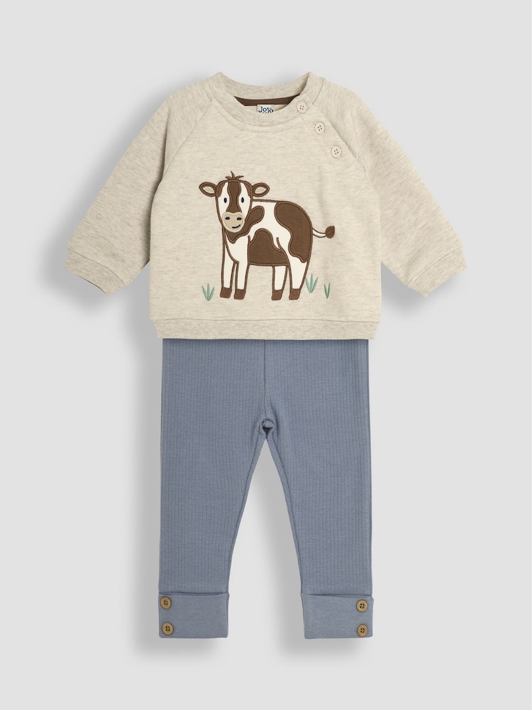 JoJo Maman Bébé Natural Cow Sweatshirt & Rib Leggings Set - Image 1 of 6