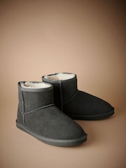Grey Signature Suede Slipper Boots with Faux Fur Lining - Image 2 of 6