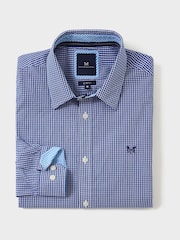Crew Clothing Company Blue Slim Fit 100% Cotton Micro Gingham Shirt - Image 4 of 4