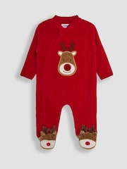Reno rojo - JoJo Maman Bébé Cotton Christmas Zip Appliqué Sleepsuit - Imagen 1 de 3