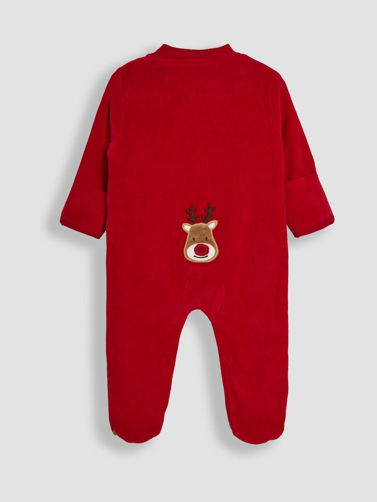 Reno rojo - JoJo Maman Bébé Cotton Christmas Zip Appliqué Sleepsuit - Imagen 2 de 3