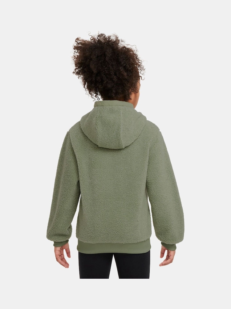 Nike Oil Green Club Fleece Winterized Zip Through Cosy Borg Hoodie - Image 2 of 3