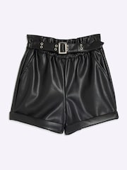 River Island Black Girls Faux Fur Leather Shorts - Image 1 of 3