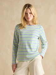 Joules Harbour Green Blue Striped Boat Neck Breton Top - Image 1 of 7