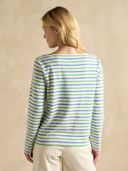 Joules Harbour Green Blue Striped Boat Neck Breton Top - Image 2 of 7